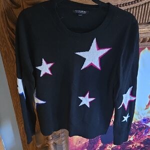 Banana Republic Black Wool  Knit with Colorful Star Accents Size Large.